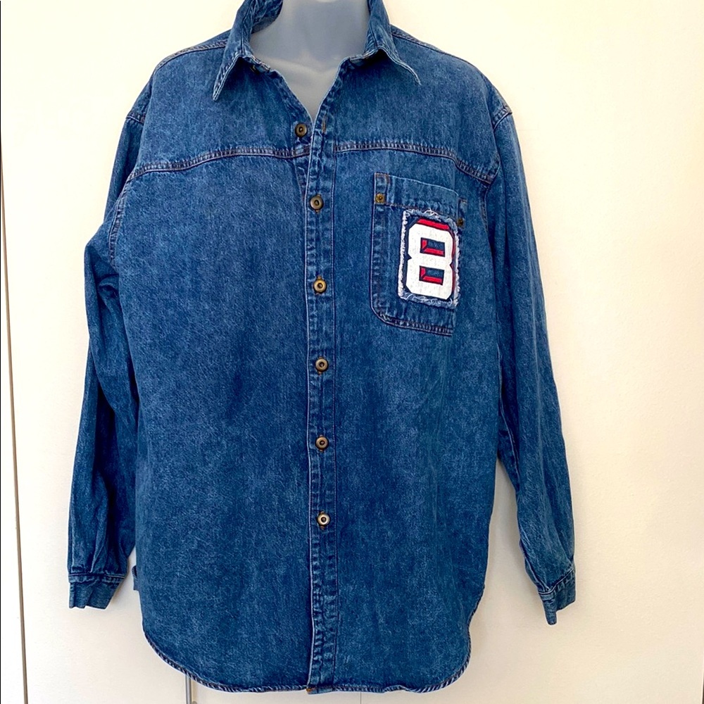 Never Legal Blue Denim Button Up Shirt Long Sleeve M